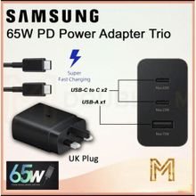 اشتري Samsung Pd 65w Trio Power Adapter With Usb Type C X 2 Ports, Usb A Port, Fastest في مصر