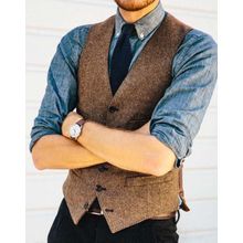 Buy Fashion (Brown)Men‘s Suit Vest Brown Black Herringbone Tweed Waistcoat Jacket Slim Fit Formal Business Groomman Clothing For Wedding Vests ACU in Egypt