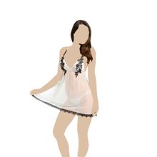 Buy Lingerie - Short Dress - White with Black Flowers - Chiffon in Egypt