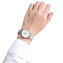 اشتري Men Women Fashion Faux Leather Band Round Dial Party-Beige في مصر