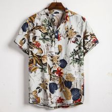 Buy Fashion Mens Ethnic Short Sleeve Casual Cotton Linen Printing Hawaiian Shirt Blouse in Egypt