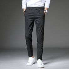 اشتري Fashion (Black-Stripe)Fashion Men Pants Straight Long Classic Business Summer Thin England Stripe Plaid Casual Full Trousers Male OM في مصر