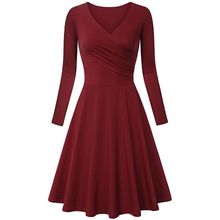 Buy Fashion Women's Dress Slim Long-sleeved Big Beautiful Autumn And Winter New Women's V-neck in Egypt