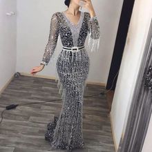Buy Fashion Women's New Dress Long Sleeve Sequined Fringed Dress in Egypt