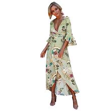 اشتري Fashion المرأة الصيف شاطئ فستان الشمس الأزهار بوهو المساء حزب طويل فستان ماكسي الأخضر في مصر