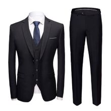 Buy Fashion Great Formal Suit Long Sleeve Two Ons Pockets Long Pants Sleeveless Waistcoat Set Black in Egypt