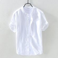 Buy Fashion Men's Baggy Cotton Linen Solid Short Sleeve Button Shirt in Egypt