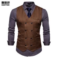 Buy Fashion (Coffee)White Double Breasted Wedding Vest Men 2022 Spring New Slim Fit Sleeveless Dress Waistcoat Mens Business Formal Suit Vest Male DOU in Egypt