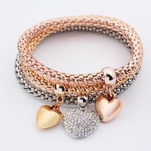 Buy Xiuxingzi 3Pcs Women Charm Pulseiras Heart Pendant Bracelet Fashion Multilayer Bracelet in Egypt