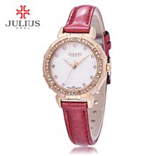 Buy Julius JA - 757 Women Quartz Watch 3ATM Rhinestone Dial Bezel Slender Genuine Leather Band Wristwatch_RED in Egypt