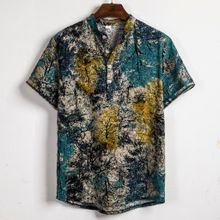 Buy Fashion Mens Ethnic Short Sleeve Casual Cotton Linen Printing Hawaiian Shirt Blouse in Egypt