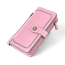 اشتري Fashion (Pink)Genuine Leather Fashion Brand Women Wallets Long Large Capacity Clutch Purse Zipper Phone Wallet RA في مصر