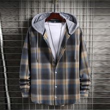 اشتري Fashion Men's  Casual Fashion  Printing Loose Lapel Hooded Plaid Long Sleeve Shirt  Jacket  Tops Blouse في مصر