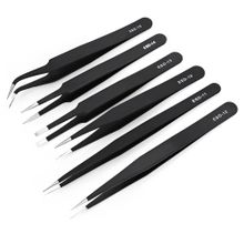 6pcs Precision Reverse Ceramic Tweezers Pointed Curved Tips