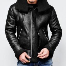 اشتري Fashion Men Autumn Winter  Highneck Warm Fur Liner Lapel Leather Zipper Outwear Top Coat في مصر