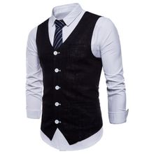 Buy Fashion (Black)Casual Cotton Linen Mens Suit Vest Slim Fit Single Breasted Sleeveless Waistcoat Male White Yellow Green Orange Light Blue M-4XL DOU in Egypt
