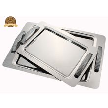 Buy Elite Rectangular Stainless Steel Serving Tray With Handles - 2 Pcs in Egypt