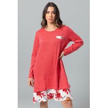 Buy Kady Crew Neck Solid Tunic Top With Floral Trim - Coral Pink in Egypt