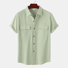 Buy Fashion (Light Green)Double Pocket Cotton Linen Shirt Men 2022 Summer Short Sleeve Casual Button Down Shirts Mens Beach Holiday Breathable Camisas SMA in Egypt