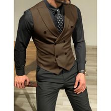 Buy Fashion (Auburn)Men's Vest Black White Tailored Collar Double Breasted Male Gentleman Business Waistcoat Jacket Casual Slim Fit Gilet Homme Vest ACU in Egypt