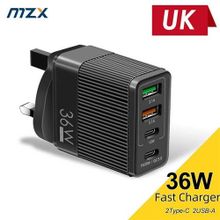 Buy 36W 4 Ports Travel Charger Fast PD QC3.0 USB A Type C Black in Egypt