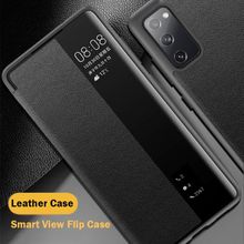 اشتري Smart Flip Phone Case For Samsung Galaxy Note 20 10 Plus 9 8 S22 S21 S20 Ultra FE Side Window View Plastic Leahter Cover في مصر