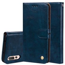 Buy For Huawei P20 Pro Business Style Oil Wax Texture Horizontal Flip Leather Case With Holder & Card Slots & Wallet (Blue) in Egypt