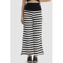 اشتري Kady Elastic Waist Striped Wide Leg Pants - Black & White في مصر