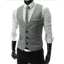 اشتري Fashion (Grey)2022 Grey Dress Vests Slim Fit Mens Suit Vest Casual Sleeveless Waistcoat Gilet Homme Formal Business Jacket Male DOU في مصر