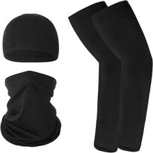 اشتري UV Protection Neck Gaiter Face Cover Ice Silk Cooling Arm Sleeves Skull Cap Set for Women Men Cycling Hiking Black في مصر