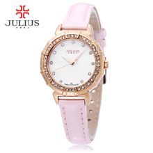 Buy Julius JA - 757 Women Quartz Watch 3ATM Rhinestone Dial Bezel Slender Genuine Leather Band Wristwatch_PINK in Egypt