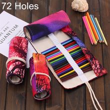 Buy Universal 72 Slots Sunset Tree Print Pen Bag Canvas Pencil Wrap Curtain Roll Up Pencil Case Stationery Pouch in Egypt