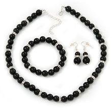 Buy M T Necklace And Bracelet And Earrings Of Black Beads. in Egypt