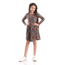 Buy Kady Long Sleeves Girls Floral Patterned Dress - Multicolour Burgundy & Olive in Egypt