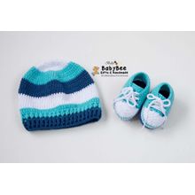 Buy Babybee Handmade Baby Boy Set ( Hat + Sneakers ) - Cotton - Blue in Egypt