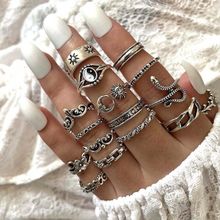 Buy 16 pieces New Bagua Snake Leaf Flower Love Butterfly Skull Chain Ring Set in Egypt