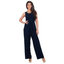 Buy Sexy O-neck Sleeveless Wear To Work Pure Color Contton High Waist Ankle-lenght Jumpsuit-navy Blue nice in Egypt