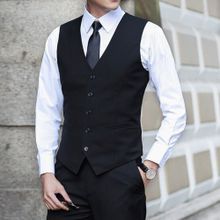 اشتري Fashion (Black)Suit Vest Men New Slim Fit Sleeveless Vest Waistcoat Mens Formal Business Wedding Dress Vests Chaleco Hombre DOU في مصر