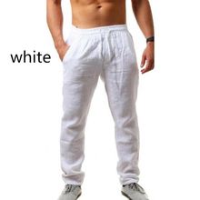 Buy Fashion (White)Men's Cotton Linen Pants Male Summer Breathable Solid Loose Color Linen Trousers Casual Streetwear Elastic Waist Exercise Pant OM in Egypt