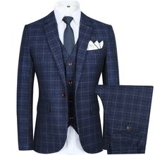 Buy Fashion Blazer Waistcoat Pants High-end Brand Classic Plaid Mens Formal Business Suit Blue 3pces in Egypt