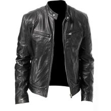 اشتري Fashion Men's PU Leather Jacket Vintage Slim Fit Biker في مصر