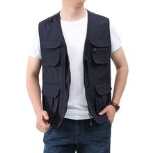 اشتري Fashion Quality Summer Back Detachable Outdoor Work Vest Men's Casual Multi-pocket Breathable Thin  Photography Waistcoat Boys-Dark Blue في مصر