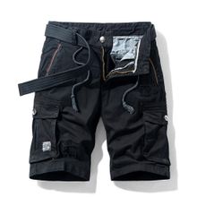 اشتري Fashion (Black)Summer Men Shorts Solid Color Knee Length Shorts All Match Mid Waist Multi Pockets Cargo Shorts Streetwear WEF في مصر