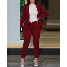 Buy Fashion Casual Long Sleeve Suit et Pants Set Office Lady Spring Autumn Elegant Solid Blouse Trousers Two Piece Set Women Outfit  in Egypt