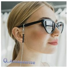 اشتري O Accessories Glasses Chain Silver Metal  ,onyx Stones, Crystal Beads, Blue في مصر