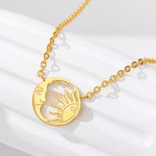 اشتري Fashion (Gold Plated)Stainless Steel Moon Sun Face Pendant Necklaces For Women Fashion Mini Disc Coin Necklace Jewelry Bijoux Femme Friendship Gift JIN في مصر