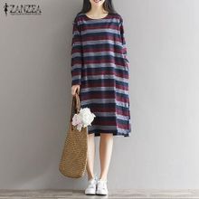 Fashion ZANZEA Fashion Autumn Winter Dress Plus Size Women O Neck Long  Sleeve Plaid Dresses Female Casual Loose Pockets Vestidos Navy Blue price  in Egypt | Jumia Egypt | kanbkam