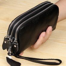 Buy Fashion (Black)MJ Women Long Wallet Genuine Leather 3-Layer Zipper Purse Bag Large Capacity Wristlet Clutch Wallets Phone Bag Money Purses RA in Egypt