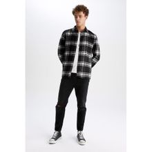 Buy Defacto Man Regular Fit Polo Neck Woven Long Sleeve Shirt in Egypt