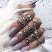 اشتري Fashion quanxinhshang 11pcs/Set Women Bohemian Vintage Silver Stack Rings Above Knuckle Blue Rings Set في مصر